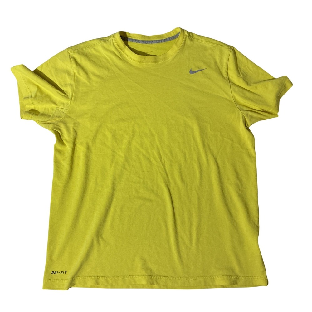 Nike Dri-FIT Mens XL Neon Yellow Short Sleeve Training T-Shirt Swoosh Logo
